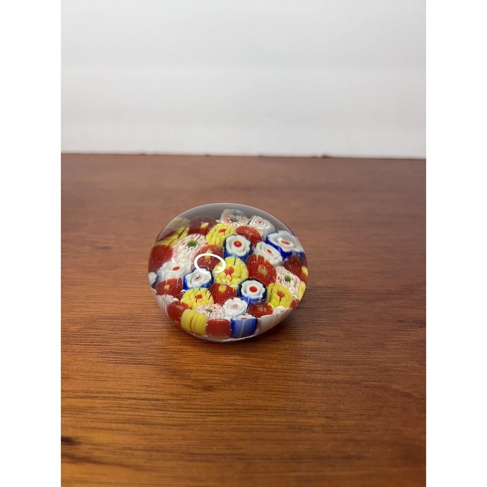 Vintage Murano Millefiori Glass Paperweight  Colorful Art Glass Collectible